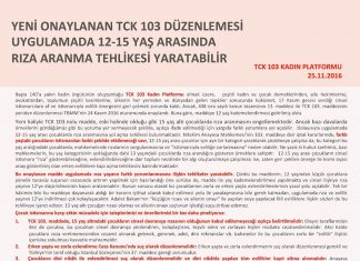 Yeni Onaylanan TCK 103 Düzenlemesi Uygulamada 12-15 Yaş Arasında Rıza Aranma Tehlikesi Yaratabilir