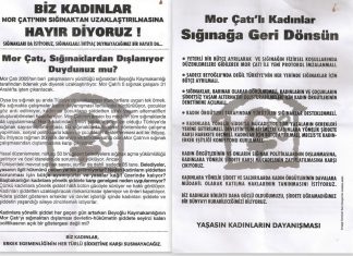 19 Aralık 2008: Feministler, Beyoğlu Kaymakamlığı’nın Mor Çatı ile yaptığı protokolü yenilememesini TBMM önünde protesto etti