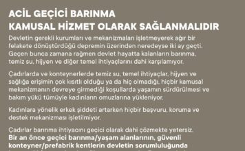 Afet için Feminist Dayanışma: “Acil Geçici Barınma Kamusal Hizmet Olarak Sağlanmalı”