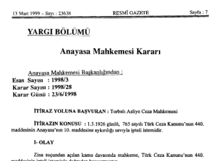 13 Mart 1999: Zina suç olmaktan çıktı ama gündemden düşmedi